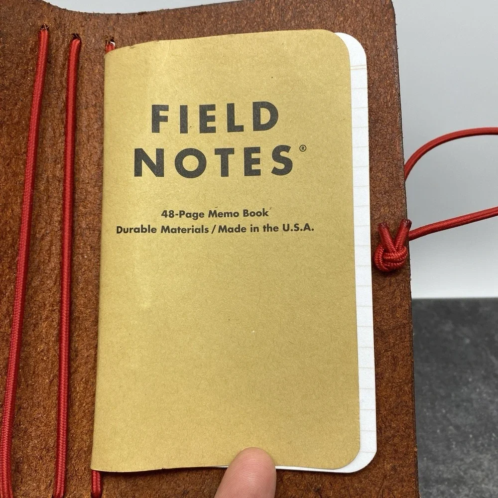American Bench Craft Journal Cognac Brown Thick Leather Field Notes Trapper Book